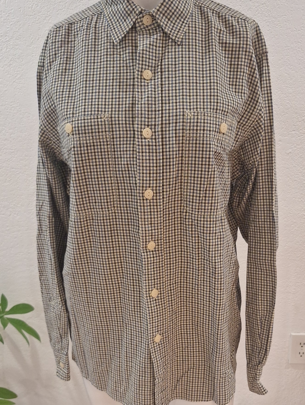 Polo by Ralph Lauren Black & White Small Check Button-Down Shirt Sz S 100% Coton